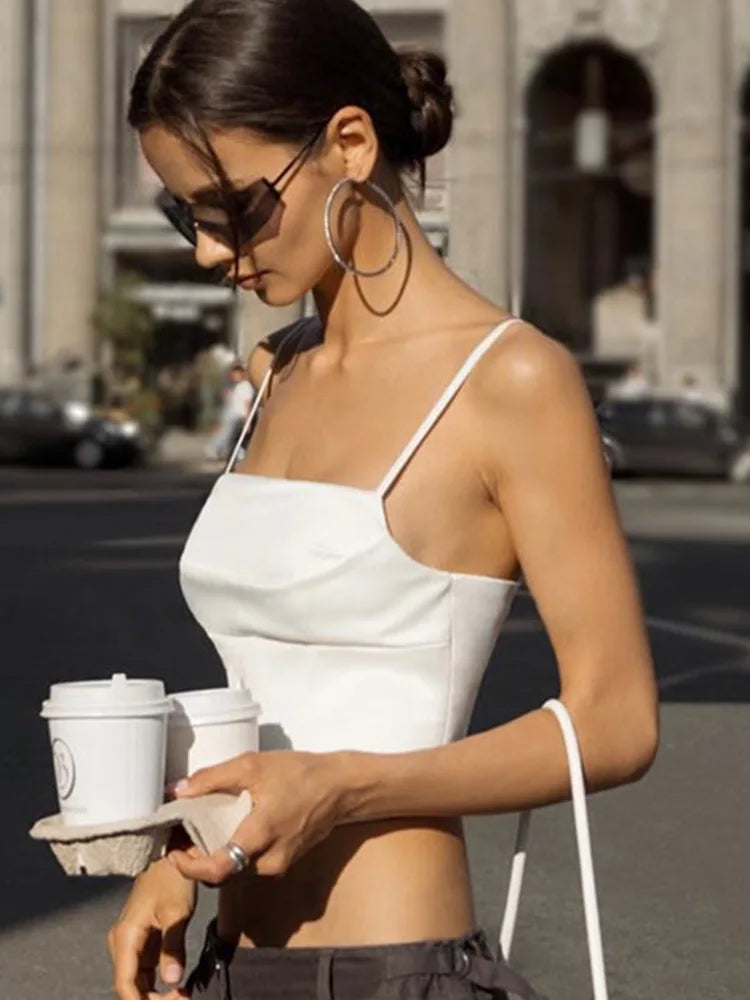 Lace-Up Backless Spaghetti-Strap Crop Top