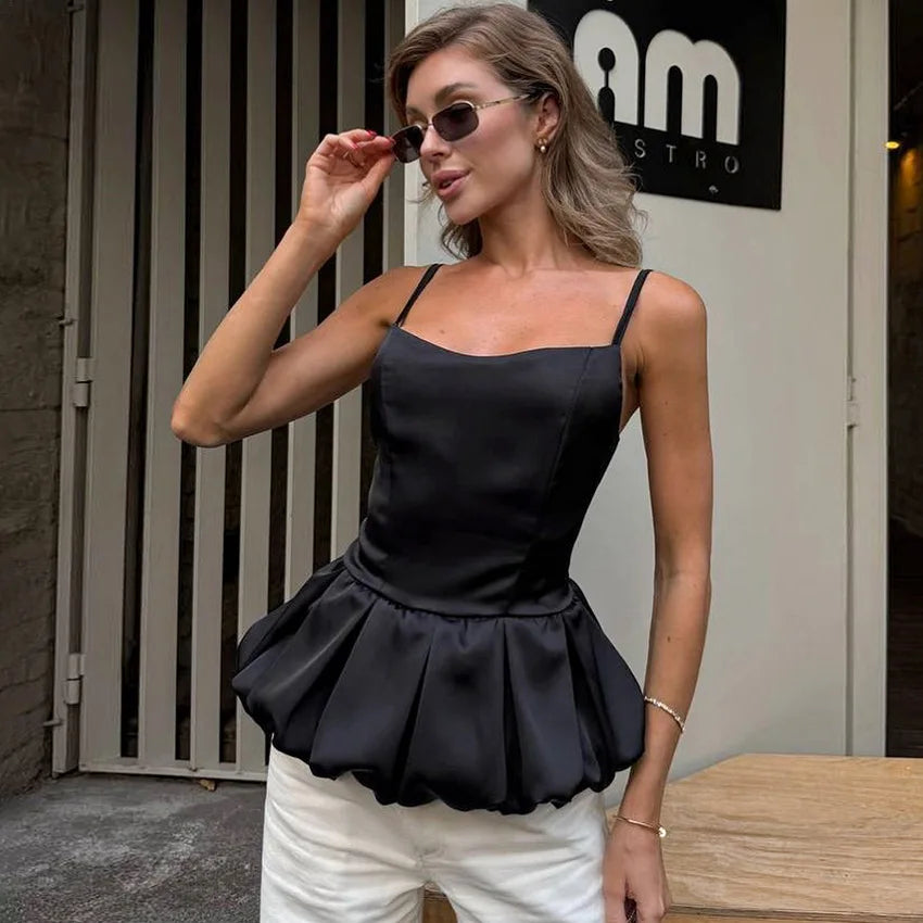 Satin Ruffle-Hem Cami Top