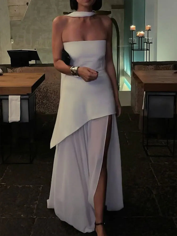 Sleeveless Side-Split Strapless Maxi Dress