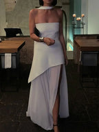 Sleeveless Side-Split Strapless Maxi Dress