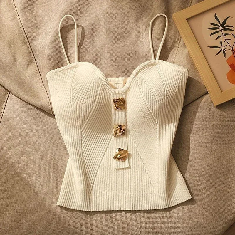 Cross-Knit Strappy Sleeveless Cami Top