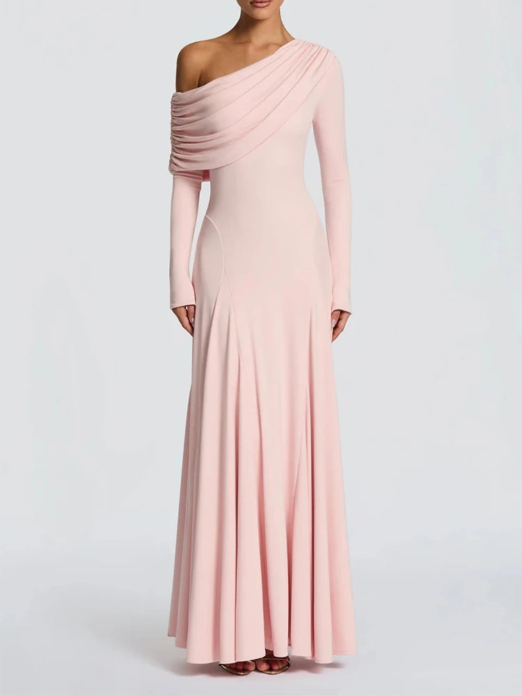 Off-Shoulder Oblique-Collar Dinner Dress