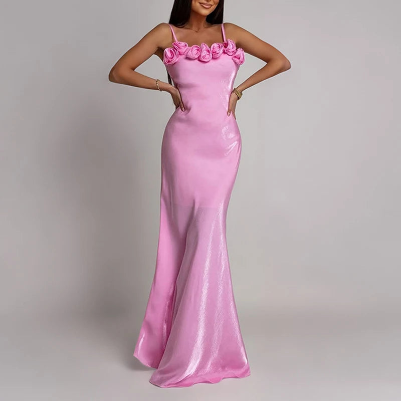 3D-Flower Off-Shoulder Gown Dress