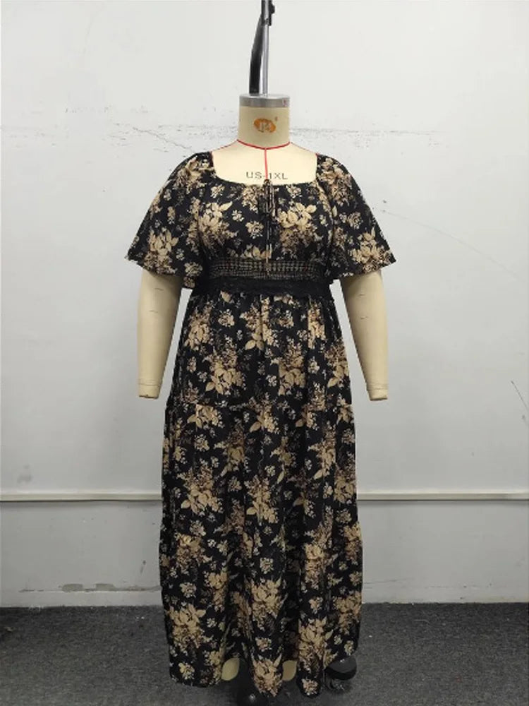 Floral Square-Neck Knot-Front Maxi Dress