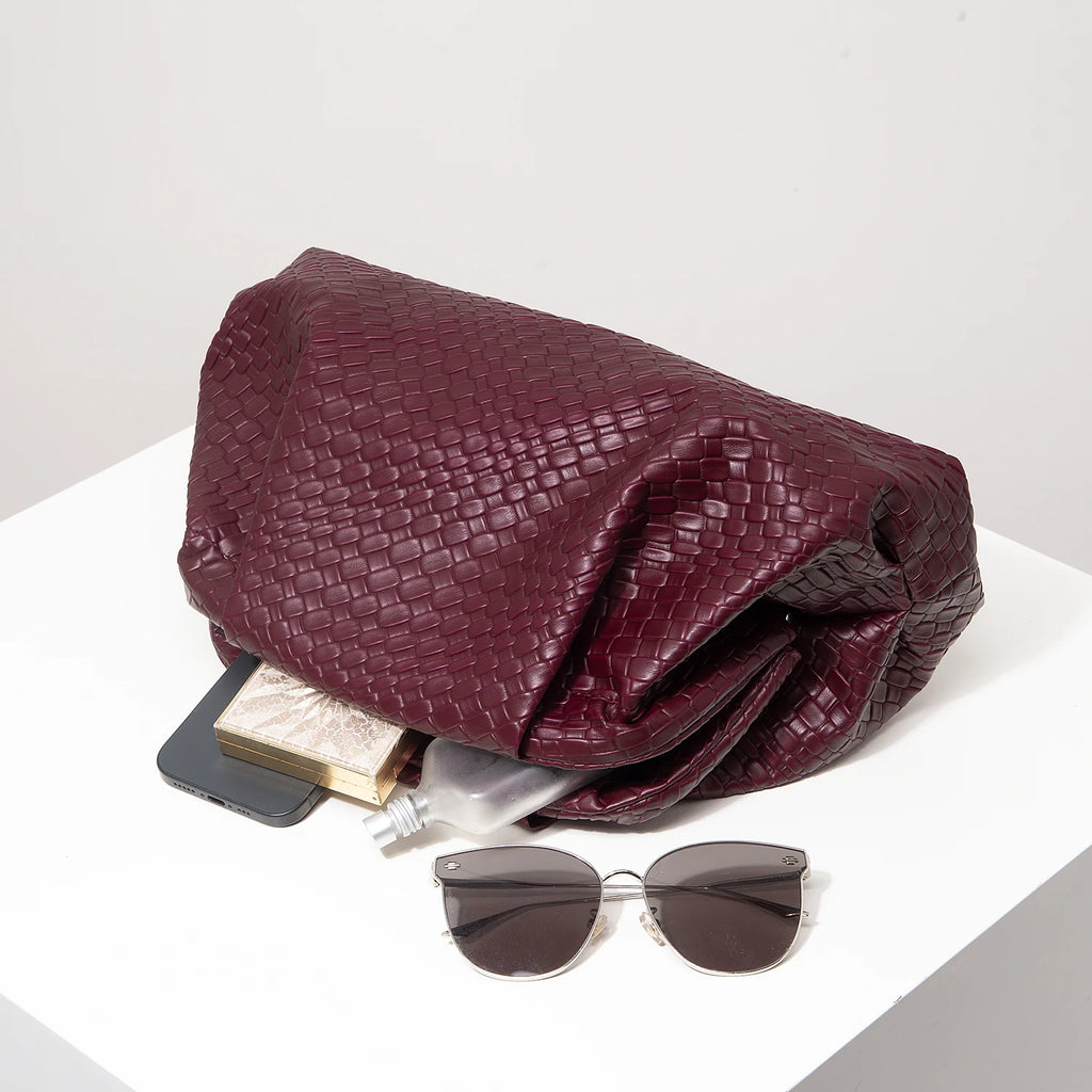 Woven Faux-Leather Clutch Bag