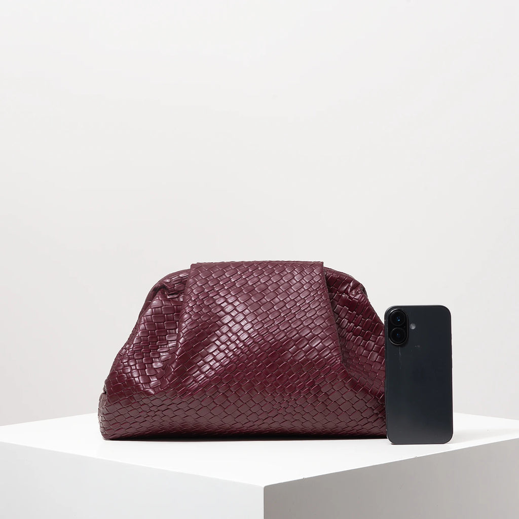 Woven Faux-Leather Clutch Bag