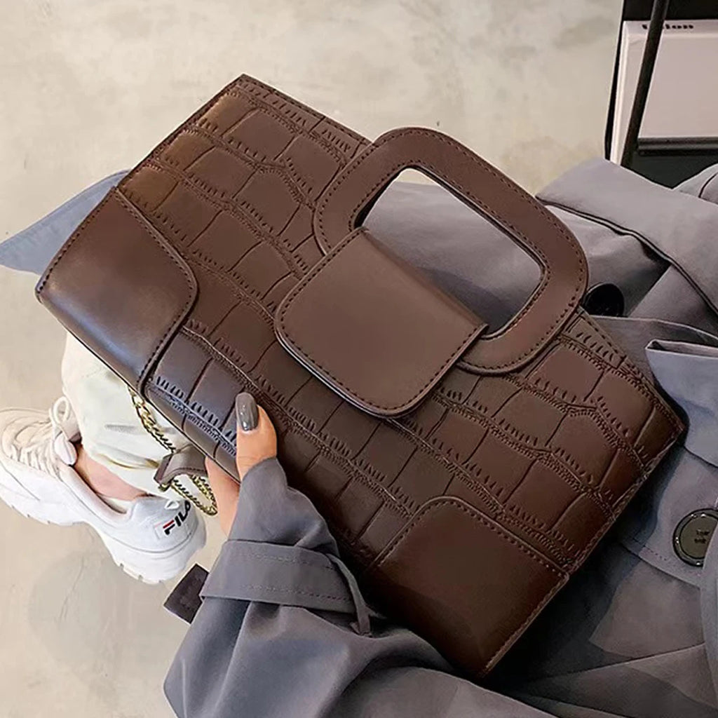 Croc-Grain Faux-Leather Evening Bag