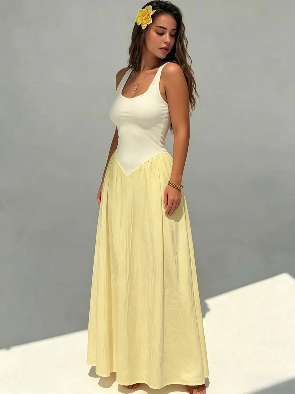 Color-Block Sleeveless A-Line Maxi Dress
