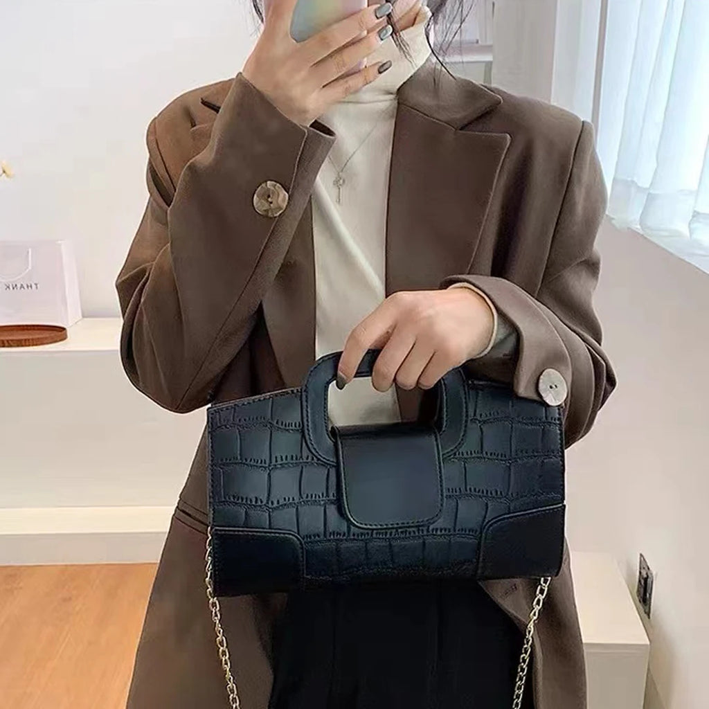 Croc-Grain Faux-Leather Evening Bag