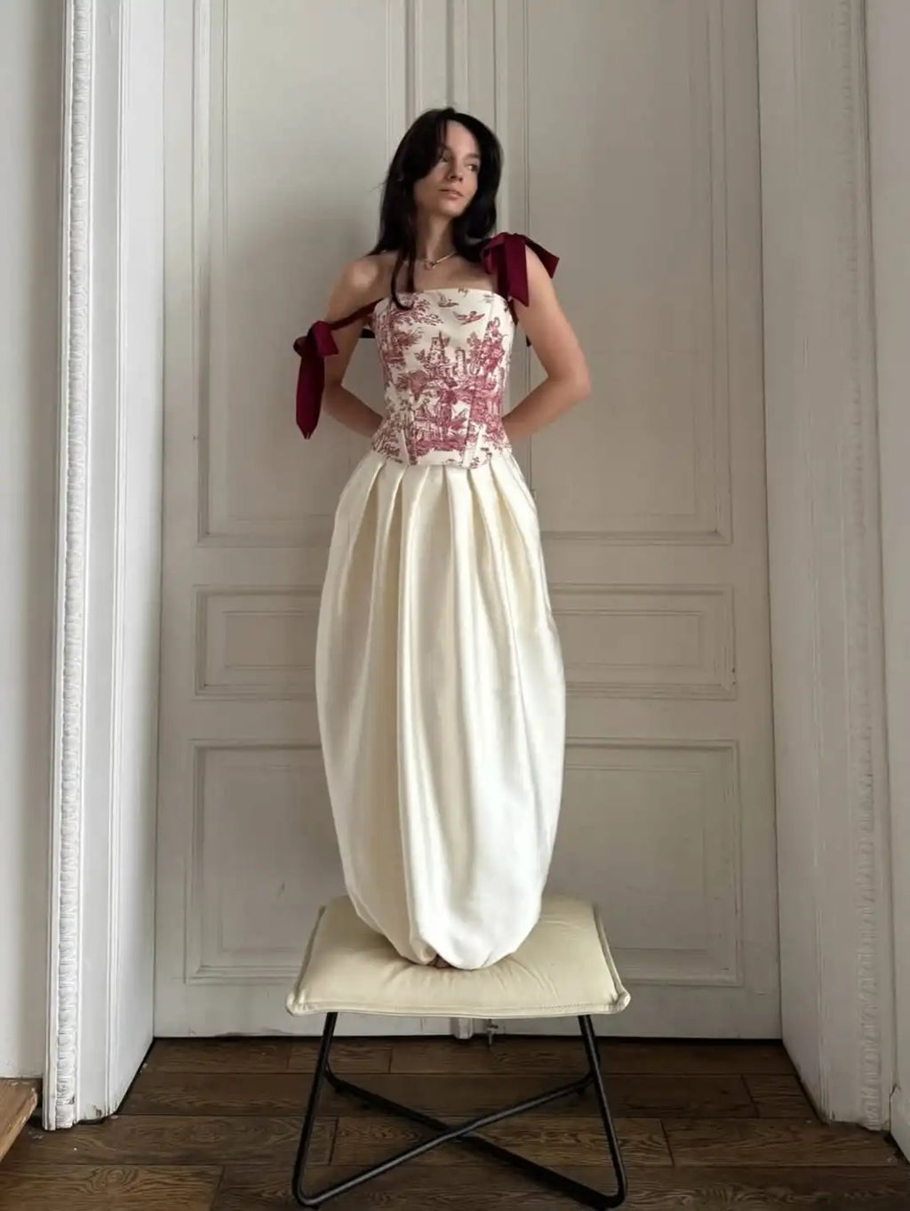 Print Bow-Tie Lace-Up Corset Top