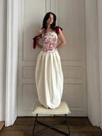 Print Bow-Tie Lace-Up Corset Top