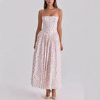 Floral Spaghetti-Strap Backless Corset Maxi Dress