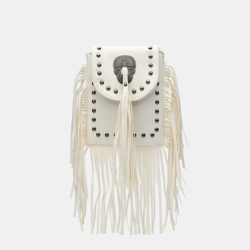 Chain-Tassel Studded Shoulder Bag