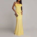 3D-Flower Off-Shoulder Gown Dress