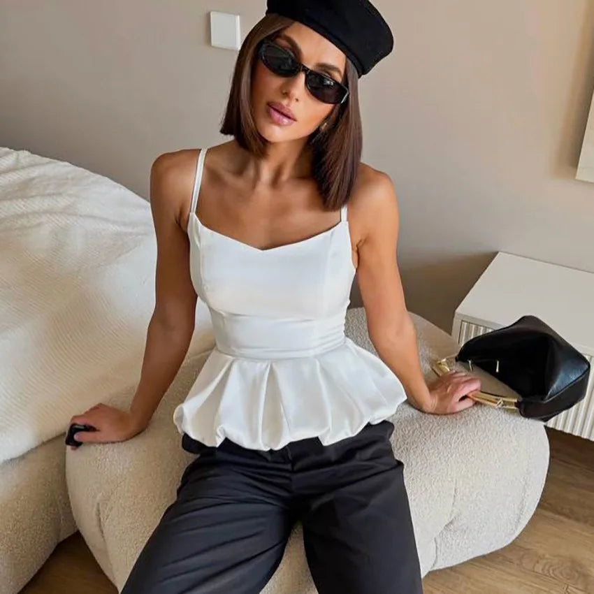 Satin Ruffle-Hem Cami Top