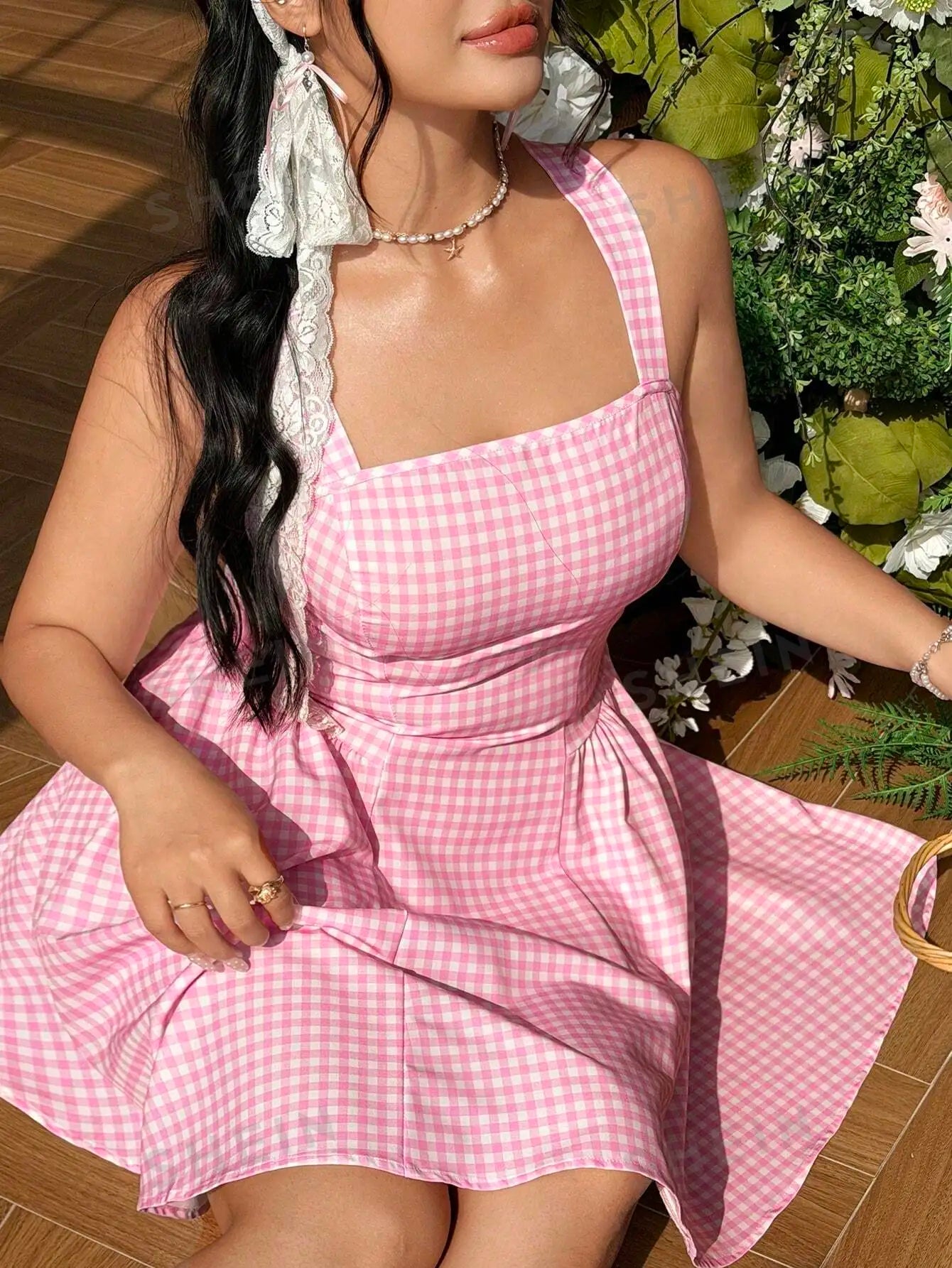 Plaid Spaghetti-Strap Waist-Cinched Mini Dress