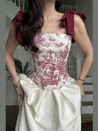 Print Bow-Tie Lace-Up Corset Top