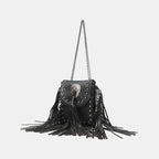 Chain-Tassel Studded Shoulder Bag