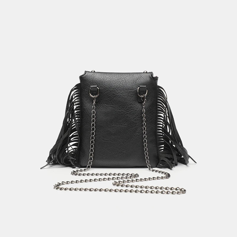 Chain-Tassel Studded Shoulder Bag