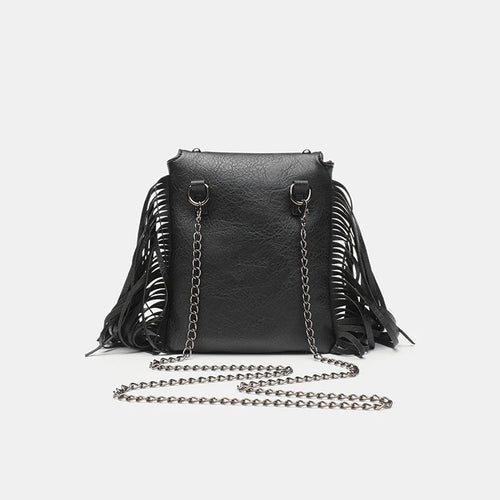 Chain-Tassel Studded Shoulder Bag