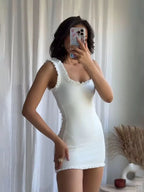 Square-Collar Backless Slim Dress