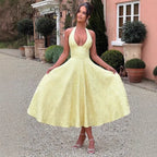 Jacquard Backless Lace-Up Corset Midi Dress