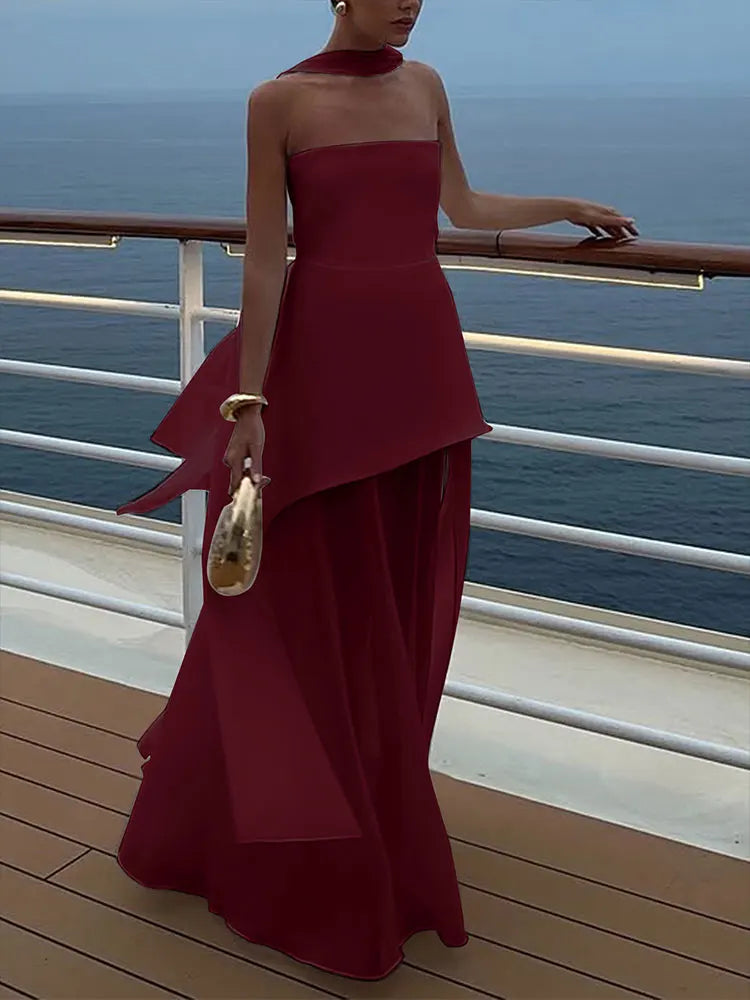 Sleeveless Side-Split Strapless Maxi Dress