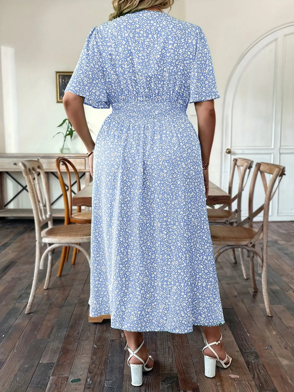 Floral V-Neck Waist-Cinched A-Line Dress