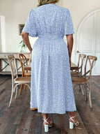 Floral V-Neck Waist-Cinched A-Line Dress