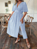 Floral V-Neck Waist-Cinched A-Line Dress