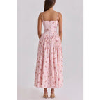 Floral Spaghetti-Strap Backless Corset Maxi Dress