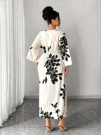 Printed Split-Cuff Slim Dress
