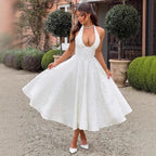 Jacquard Backless Lace-Up Corset Midi Dress
