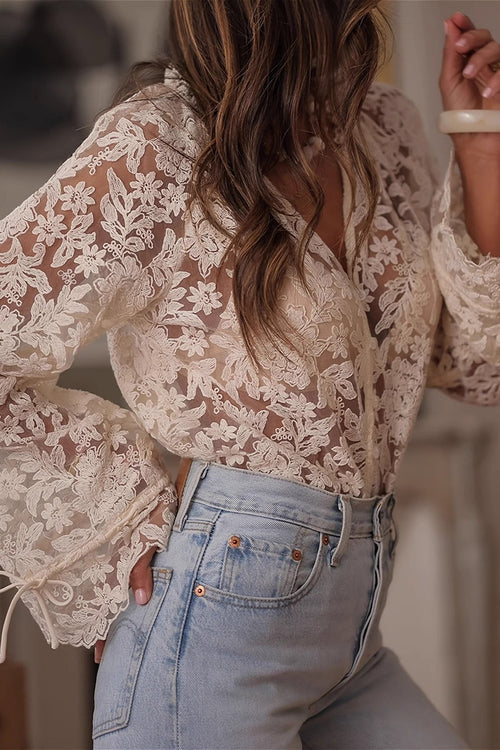 Cutout Lace Tie Blouse
