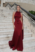Satin Halter Solid Prom Dress