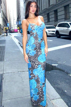Leopard-Floral Cami Bodycon Maxi Dress