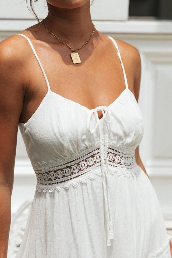 Lace-Splice Cami Swing Boho Dress