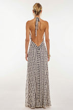 Printed Halter Backless Slim Maxi Dress