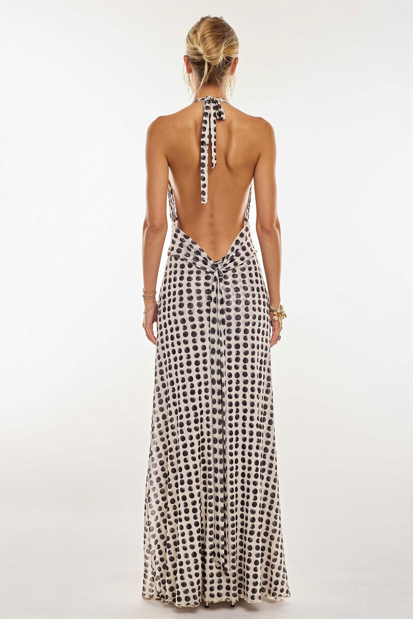 Printed Halter Backless Slim Maxi Dress