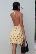 Polka Dot Chiffon Halter Deep-V Mini Dress