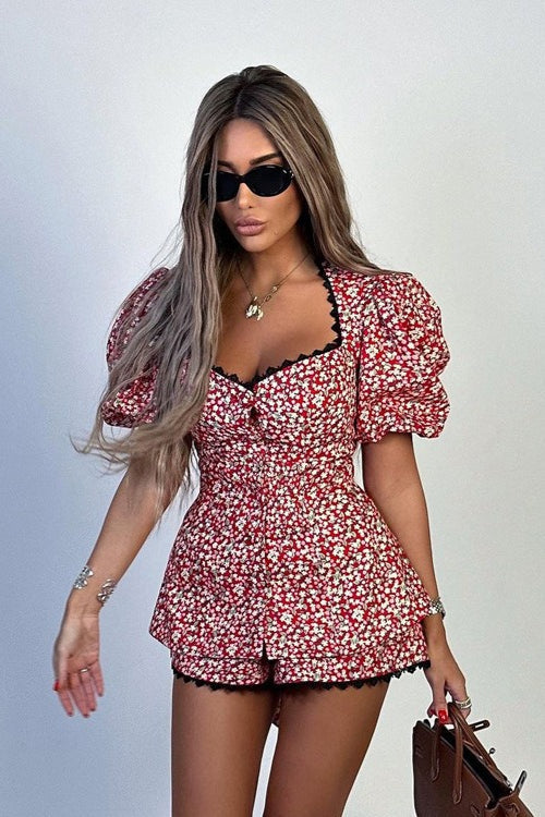 Floral Puff-Sleeve Tie Set