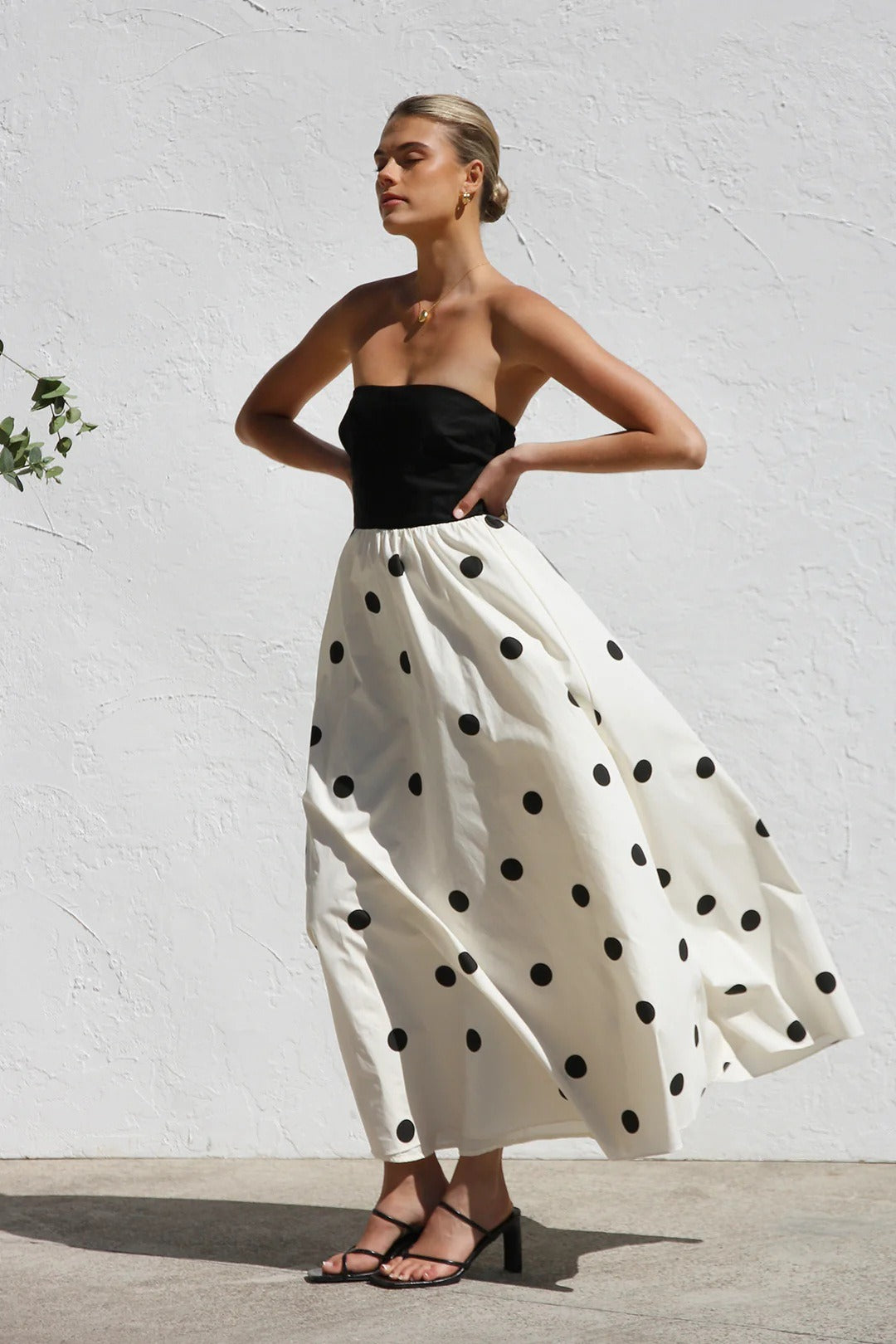 Polka Dot Strapless A-Line Maxi Dress