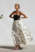 Polka Dot Strapless A-Line Maxi Dress