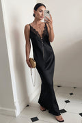 Satin Lace-Trim Mermaid Maxi Dress