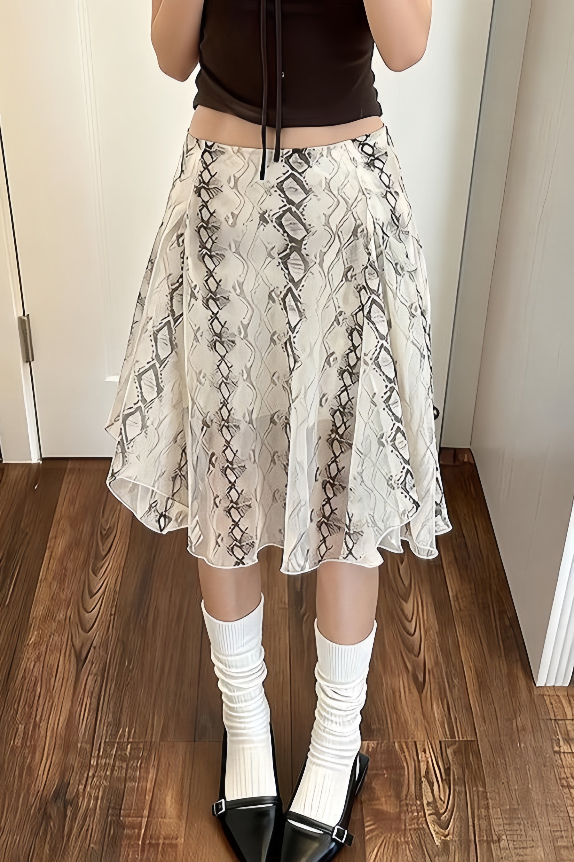 Snake-Print A-Line Skirt