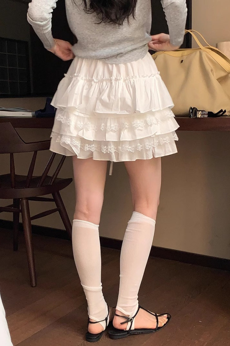 Tiered-Ruffle High-Waist Mini Skirt