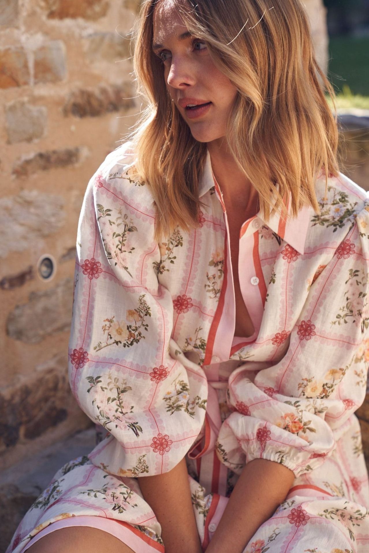 Floral Linen Tie Boho Dress