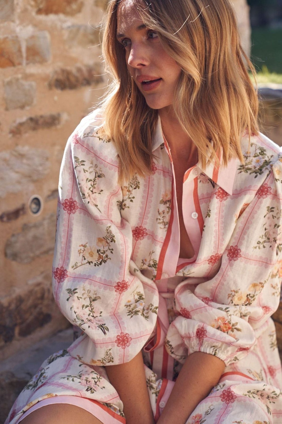 Floral Linen Tie Boho Dress