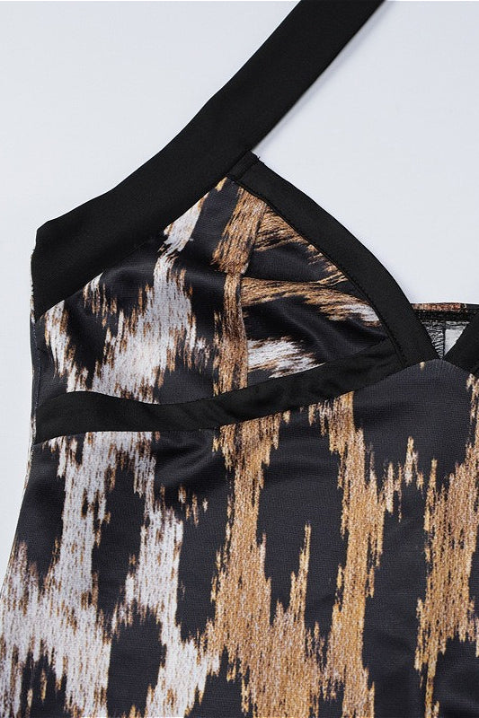 Leopard Halter Split Slim Maxi Dress
