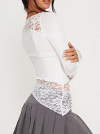 Floral-Detail Slim Long-Sleeve Top